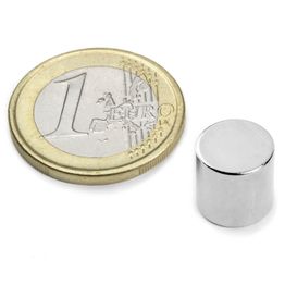 S-10-10-N Disc magnet Ø 10 mm, height 10 mm, holds approx. 3,9 kg, neodymium, N45, nickel-plated