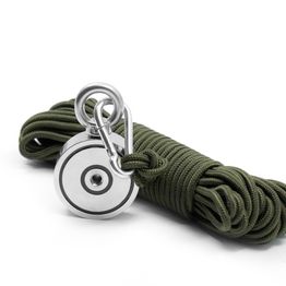 Fishing magnet 100 bundle magnet fishing bundle with 1 fishing magnet 100, adhesive force approx. 100 kg, 1 carabiner 60 x 6 mm, and 1 polypropylene rope 7 mm x 15 m