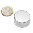 Disc magnet ? 30 mm, height 15 mm, neodymium, N42, nickel-plated