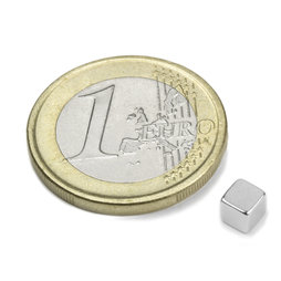 W-04-N, Cube magnet 4 mm, neodymium, N42, nickel-plated