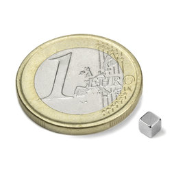 W-03-N, Cube magnet 3 mm, neodymium, N45, nickel-plated