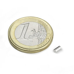 S-02-04-N, Cilindro magnetico Ø 2 mm, altezza 4 mm, neodimio, N45, nichelato