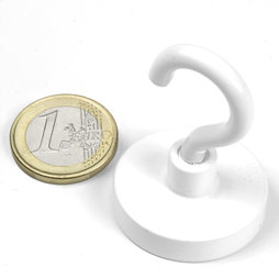FTNW-32, Haakmagneet wit, Ø 32,3 mm, met witte poedercoating, schroefdraad M5