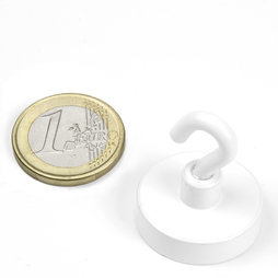FTNW-25, Crochet magnétique blanc, Ø 25,3 mm, revêtement poudre, pas de vis M4