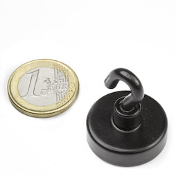 FTNB-25, Gancho magnético negro, Ø 25,3 mm, recubrimiento de polvo, rosca M4