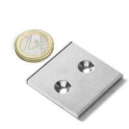 CSR-40-40-04-N, Imán plano 40 x 40 x 4 mm, con taladro avellanado, en perfil de acero en forma de U