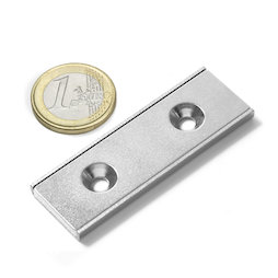 CSR-60-20-04-N, Flachleisten-Magnet 60 x 20 x 4 mm, mit Senkbohrung, in U-förmigem Stahlprofil