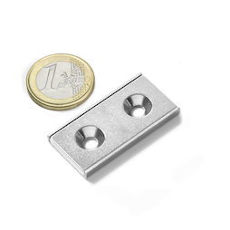 CSR-40-20-04-N, Imán plano 40 x 20 x 4 mm, con taladro avellanado, en perfil de acero en forma de U