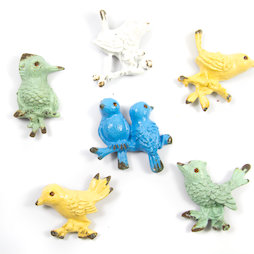 SALE-103, Ornament Birds, koelkastmagneten in used look, set van 6