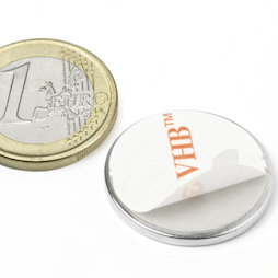 S-25-02-FOAM, Scheibenmagnet (selbstklebend) Ø 25 mm, Höhe 2 mm, Neodym, N35, vernickelt
