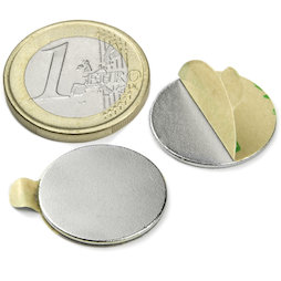 S-20-01-STIC, Disco magnetico (autoadesivo) Ø 20 mm, altezza 1 mm, neodimio, N35, nichelato