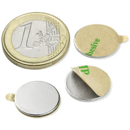 S-15-01-STIC, Disc magnet (self-adhesive) Ø 15 mm, height 1 mm, neodymium, N35, nickel-plated