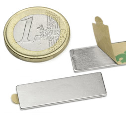 Q-30-10-01-STIC, Blokmagneet (zelfklevend) 30 x 10 x 1 mm, neodymium, N35, vernikkeld