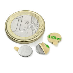 S-08-0.75-STIC, Disc magnet (self-adhesive) Ø 8 mm, height 0,75 mm, neodymium, N35, nickel-plated