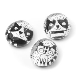 LIV-121/black, Katzen, handgemachte Kühlschrankmagnete, 3er-Set, schwarz-weiß