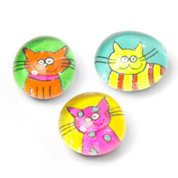 LIV-121/neon, Katzen, handgemachte Kühlschrankmagnete, 3er-Set, Neonfarben