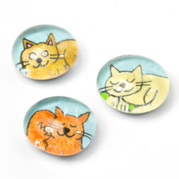 LIV-121/colored, Katten, handgemaakte koelkastmagneten, set van 3, veelkleurig