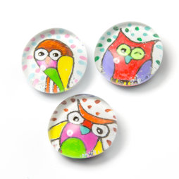 LIV-120/owl, Cult-dieren, handgemaakte koelkastmagneten, set van 3, uil