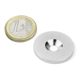 MD-27, Disco metálico con taladro avellanado, Ø 27 mm, como contrapieza para imanes. ¡No es un imán!