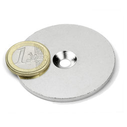 MD-52, Metallscheibe mit Senkbohrung, Ø 52 mm, als Gegenstück zu Magneten, kein Magnet!