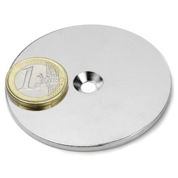MD-62, Metallscheibe mit Senkbohrung, Ø 62 mm, als Gegenstück zu Magneten, kein Magnet!