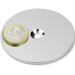 MD-65, Disque métallique avec trou fraisé, Ø 65 mm, contre-pièce pour aimants, non magnétique !