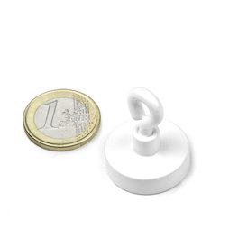 OTNW-25, Magnete con base in acciaio con occhiello bianco, Ø 25,3 mm, verniciato a polvere, filettatura M4