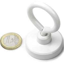 OTNW-40, Topfmagnet mit Öse weiß, Ø 40,3 mm, pulverbeschichtet, Gewinde M6