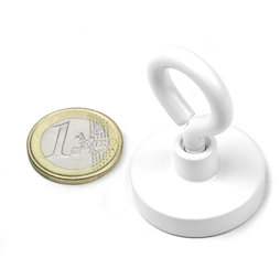 OTNW-32, Topfmagnet mit Öse weiß, Ø 32,3 mm, pulverbeschichtet, Gewinde M5