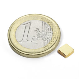 Q-05-05-02-G, Bloque magnético 5 x 5 x 2 mm, neodimio, N45, dorado