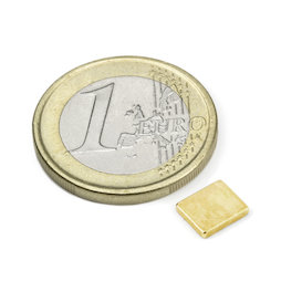 Q-07-06-1.2-G, Block magnet 7 x 6 x 1,2 mm, neodymium, N50, gold-plated