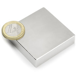 Q-50-50-12.5-N, Block magnet 50 x 50 x 12,5 mm, neodymium, N35, nickel-plated