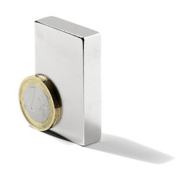 Q-50-25-10-LN, Block magnet 50 x 25 x 10 mm, neodymium, N40, nickel-plated