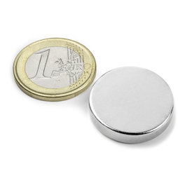 S-25-05-N, Scheibenmagnet Ø 25 mm, Höhe 5 mm, Neodym, N42, vernickelt