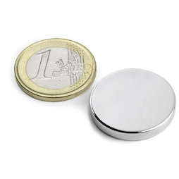 S-25-03-N, Scheibenmagnet Ø 25 mm, Höhe 3 mm, Neodym, N45, vernickelt