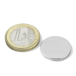 S-20-02-N, Scheibenmagnet Ø 20 mm, Höhe 2 mm, Neodym, N45, vernickelt