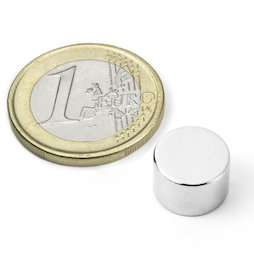 S-12-08-N, Scheibenmagnet Ø 12 mm, Höhe 8 mm, Neodym, N45, vernickelt