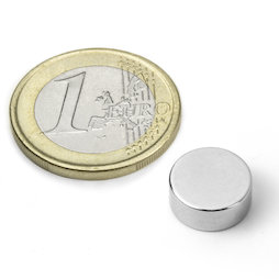 S-12-05-N, Scheibenmagnet Ø 12 mm, Höhe 5 mm, Neodym, N45, vernickelt