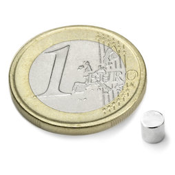 S-04-04-N, Scheibenmagnet Ø 4 mm, Höhe 4 mm, Neodym, N45, vernickelt