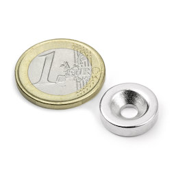 CS-S-15-04-N, Aimant disque Ø 15 mm, hauteur 4 mm, Avec trou de fixation biseauté, N35, nickelé