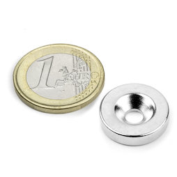 CS-S-18-04-N, Scheibenmagnet Ø 18 mm, Höhe 4 mm, mit Bohrung und Senkung, N35, vernickelt