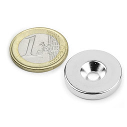 CS-S-23-04-N, Scheibenmagnet Ø 23 mm, Höhe 4 mm, mit Bohrung und Senkung, N35, vernickelt