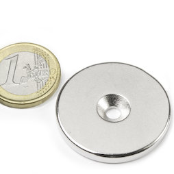 CS-S-34-04-N, Disc magnet Ø 34 mm, height 4 mm, with countersunk borehole, N35, nickel-plated