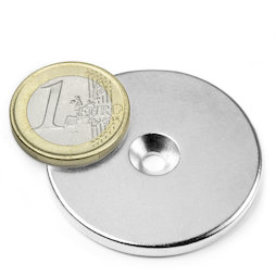 CS-S-42-04-N, Scheibenmagnet Ø 42 mm, Höhe 4 mm, mit Bohrung und Senkung, N35, vernickelt