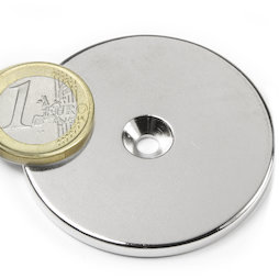 CS-S-50-04-N, Disco magnético Ø 50 mm, 4 mm de alto, con taladro avellanado, N35, niquelado
