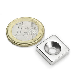 CS-Q-15-15-04-N, Block magnet 15 x 15 x 4 mm, with countersunk borehole, N35, nickel-plated