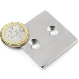 CS-Q-40-40-04-N, Block magnet 40 x 40 x 4 mm, with countersunk borehole, N35, nickel-plated