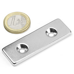 CS-Q-60-20-04-N, Bloque magnético 60 x 20 x 4 mm, con taladro avellanado, N35, niquelado