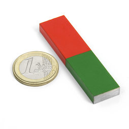 EDU-7, Staafmagneet rechthoekig kort, 60 x 15 mm, aus AlNiCo5, rood-groen gemoffeld