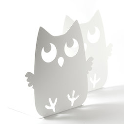 M-84/owl, Boekensteunen met dierenmotief, gepoedercoat staal, set van 2, uil, niet magnetisch!